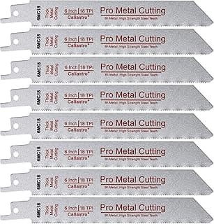6-Inch Thick Metal Cutting Reciprocating Saw Blades (18 TPI) Made of Long Lasting Bi-Metal (HSS Teeth Bonded to HCS Body) - 8 Pack - Caliastro
