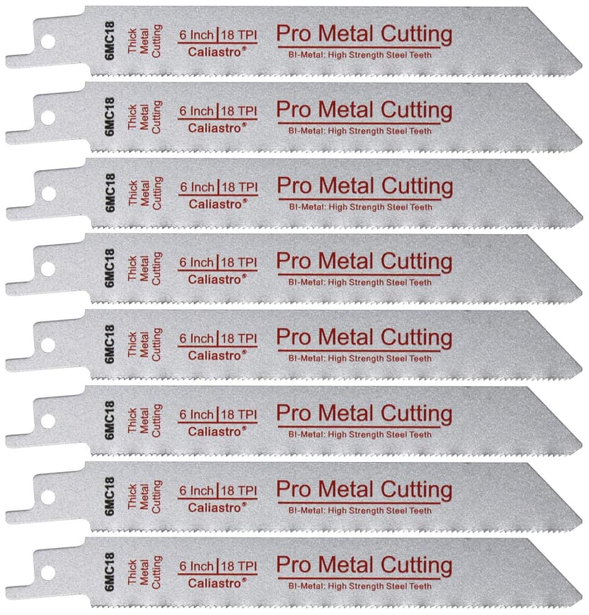 6-Inch Thick Metal Cutting Reciprocating Saw Blades (18 TPI) Made of Long Lasting Bi-Metal (HSS Teeth Bonded to HCS Body) - 8 Pack - Caliastro