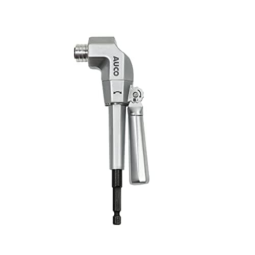 AUCO Durable Right Angle Drill Attachment, Adjustable Drill Adapter, Impact Fit, Max Torque 500 in-lbs (56.5 Nm), All Metal Body & Steel Gear, For Use with Cordless Drill and Impact Driver