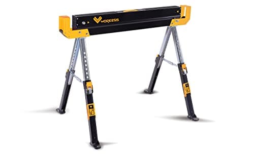Saw Horses 2 Pack Folding, 2600 Lbs Load Capacity & 24-32 Inch Adjustable Height Heavy Duty Sawhorse Table with 2x4 Support Arms, Portable Folding Legs and Easy Grip Handle for Woodworking