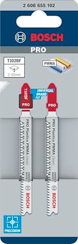 Bosch 2 x PRO Plastics PMMA Clean T102BF Jigsaw Blade (for Plastic, Plastic, Length 92 mm, Professional Accessories Jigsaw)