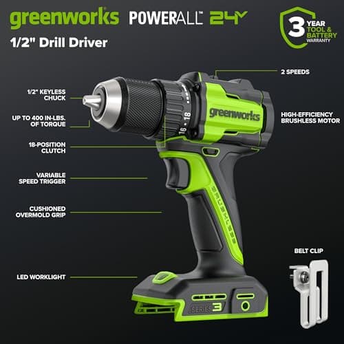 Greenworks 24V Cordless Brushless 400 in-lbs Drill/Driver+1950 in-lbs Impact Driver Combo,High Torque, Lightweight, (2) 2.0Ah USB-C Batteries(12,000mAh Power Bank) and 65W USB-C Fast Charger(3-Port)