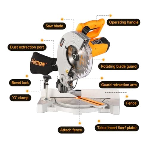 Hoteche 7-1/4-Inch Miter Saw 7.5A Compound Single Bevel Chop Saw with Laser and Blade for Wood and Metal Working