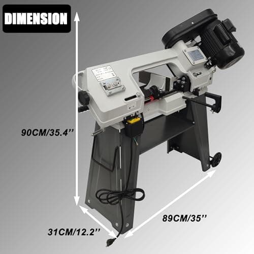 110V Horizontal Vertical Bandsaw 1/2HP 420W Bench Top Metal Cutting Bandsaw Machine with 100x150mm Cutting Capacity Tilting Vise 0-45° Casters Work Light for Metal & Non-Metallic Materials