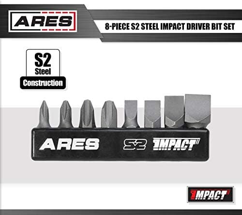 ARES 70013-8-Piece S2 Steel Impact Driver Bit Set - Includes Phillips 1,2,3,4 and Slotted 1/4-Inch, 5/16-Inch, 3/8-Inch and 1/2-Inch Bits - High Alloy S2 Steel Construction