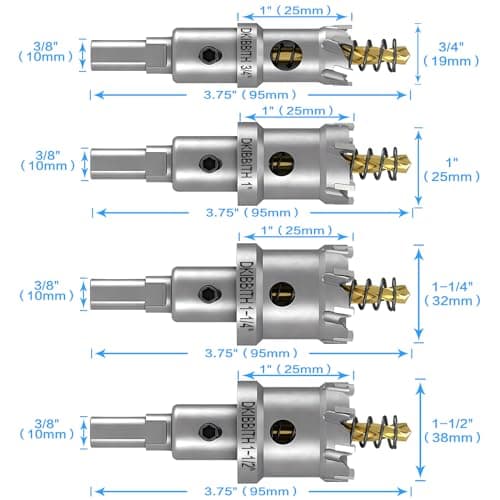 4 Pcs TCT Hole Saw Drill Bit Set,3/4” to 1-1/2” Tungsten Carbide Hole Saws Kit for Stainless Steel Hard Metal Plastic Wood, 1” Cut Depth, with Detachable Pilot Drill Bits, Allen Wrench
