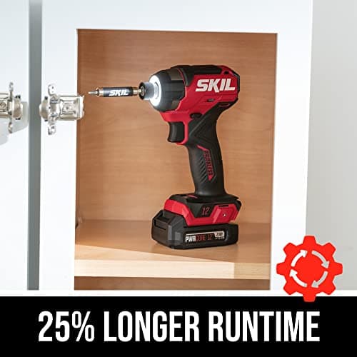 SKIL PWR CORE 12 Brushless 12V 1/4 In. Hex Compact Impact Driver Kit with 3-Speed & Halo Light & One-handed collet Including 2.0Ah Lithium Batteries and PWR JUMP Charger -ID6744A-10