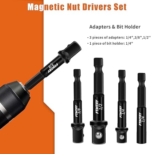 39Pcs Magnetic Nut Driver Set for Impact Drill, Metric & SAE Magnetic Impact Drill Driver Bit, 1/4" Hex Shank, Fully Magnetic Hex Nut Driver Drill Bit Master Kit, Black