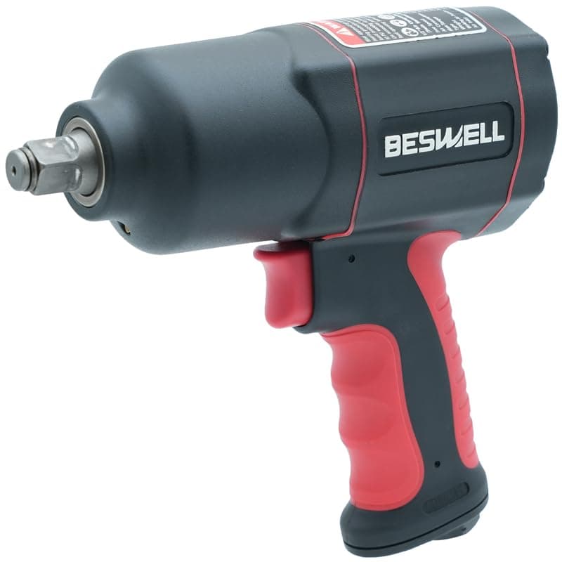Beswell® 1/2-Inch Air Impact Wrench-1180 Foot-Pounds Max Loosen Torque Output-Well Balanced Lightweight 4.6Lbs-Includes 5-Pieces CR-V Steel SAE Impact Sockets Set & Carrying Case