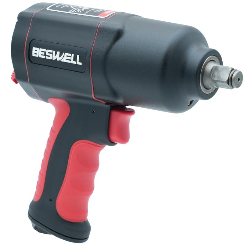 Beswell® 1/2-Inch Air Impact Wrench-1180 Foot-Pounds Max Loosen Torque Output-Well Balanced Lightweight 4.6Lbs-Includes 5-Pieces CR-V Steel SAE Impact Sockets Set & Carrying Case