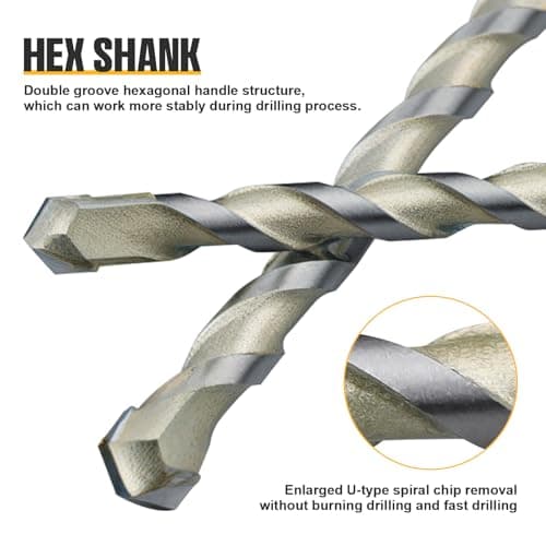 Concrete Drill Bit Set, 8 PCS Masonry Drill Bit Set for Concrete 5/32"-3/8", Industrial Carbide Drill Bits, Shockproof Hex Shank Hammer Drill Bit Set for Cement/Porcelain Tile/Brick/Class/Plastic