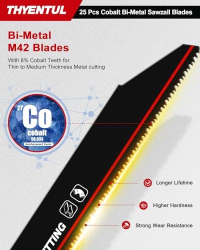 25 Pack,9 inch,14/18 TPI,Reciprocating Saw Blade Set,M42 Teeth with Cobalt Bi-Metal Blades, for Automatic Dismantling Sawzall Blades for 1/16-5/16 Medium Metals