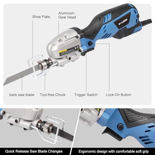 Reciprocating Saw, 5Amp 3000SPM Variable Speed Reciprocating Saw with 1/2" Stroke Length, 6Pcs Blades for Wood, Soft Metal, PVC Pipe Cutting