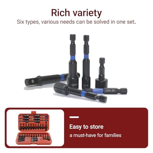 39-Piece Magnetic Nut Driver Set, Includes Metric & SAE Impact Driver Bit Set, Bit Extension & Drill Bit Adapter | 1/4" Hex Shank | Cr-V Steel, Screwdriver Bits, Bit Holder, Slotting Tool Box