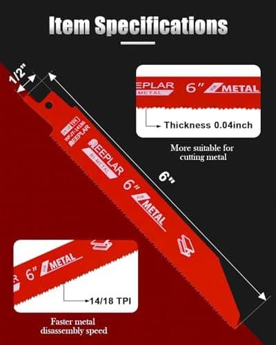 10 Pack 6 inch 14/18 TPI Bi-Metal Auto Dismantling Sawzall Blade for Metal, 6” 18-TPI Reciprocating Saw Blades