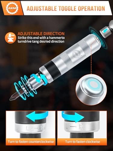 AKM 1/2" Hand Manual Reversible Impact Driver Set Extractor-12 PCS Impact Screwdriver S2 Steel Much More Durable Disengage Rusted Fasteners or Frozen Bolts