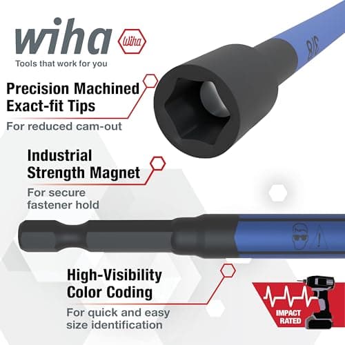 Wiha 70486 Color Coded Magnetic Nut Setter SAE 6 Pc. Set