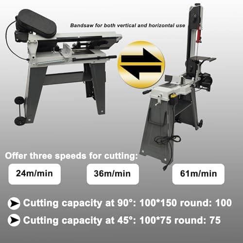 110V Horizontal Vertical Bandsaw 1/2HP 420W Bench Top Metal Cutting Bandsaw Machine with 100x150mm Cutting Capacity Tilting Vise 0-45° Casters Work Light for Metal & Non-Metallic Materials