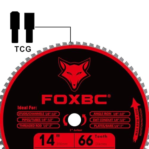 FOXBC 14 Inch Metal Steel Cutting Saw Blade 66 Tooth for Evolution 14 Inch Chop Saw and Other, Cermet Carbide Up to 5X Longer Life