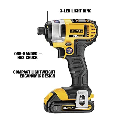 DEWALT 20V MAX Impact Driver Kit, 1/4-Inch, Battery and Charger Included (DCF885C1)
