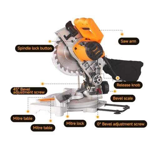 Hoteche 7-1/4-Inch Miter Saw 7.5A Compound Single Bevel Chop Saw with Laser and Blade for Wood and Metal Working