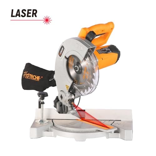 Hoteche 7-1/4-Inch Miter Saw 7.5A Compound Single Bevel Chop Saw with Laser and Blade for Wood and Metal Working