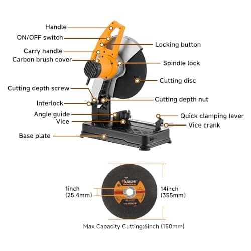 Hoteche 14-Inch Metal Cutting Chop Saw 2100W Heavy-Duty Electric Cut Off Machine with Saw Blade