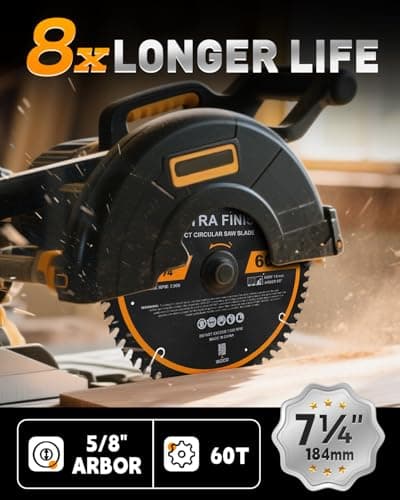COMOWARE 7 1/4“ Circular Saw Blade, 60T ATB Circular Saw Blade, 5/8" Arbor, TCT Carbide-Tipped, Anti-Vibration, Teflon Anti-Stick, Miter Saws Blades for Wood, Laminate, Plywood & Hardwoods