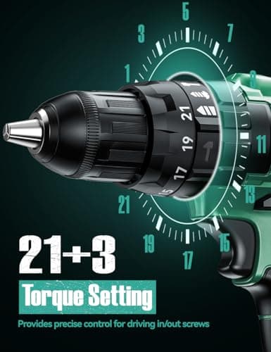 KIMO Hammer Drill - 20V 2X Battery Hammer Drill Cordless Drill Set, 350 In-lb Torque, 3/8" Keyless Chuck, 1350 RPM, 21+3 Position,14pcs Drill/Driver Bits, Power Drill Drivers for Concrete Brick Wall