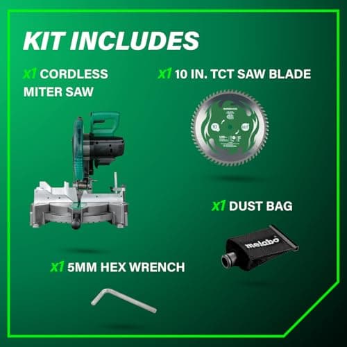 Metabo HPT 18V MultiVolt Cordless 10-Inch Single Bevel Miter Saw, Wide Range of Miter and Bevel Cutting Options, Xact Cut LED Shadow System, Brushless Technology, Tool Body Only, C1810DFAQ4