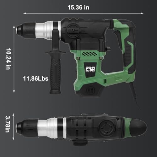 Prostormer 1-1/4" SDS-Plus Rotary Hammer, 13 Amp Powerful Motor, 4 Functions Rotary Hammer Drill with Case, Including Grease, Chisels, Drill Bits, for Concrete, Steel, Wood