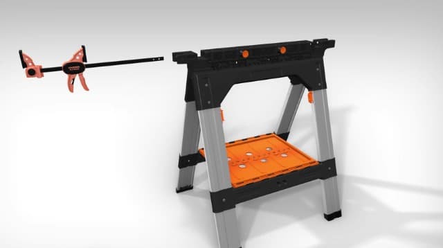 PONY 2-Pack Clamping Sawhorses, 1200 LBS Load Capacity, 30-3/4" Folding Sawhorse with 12” F Clamps, Bench Dogs, Angle Clamps, 2" Spring Clamps, Steel Legs, Heavy Duty for Woodworking