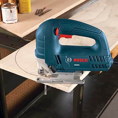 BOSCH JS260 Top-Handle Jig Saw - 6.0 Amp Motor, Variable Speed Control, Low-Vibration Plunging Design, Toolless Blade Change System - Ideal for Accurate and Smooth Cutting