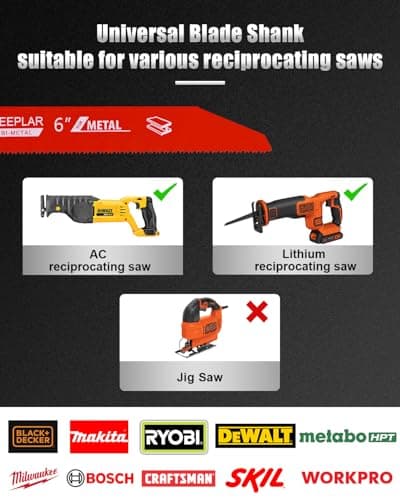 10 Pack 6 inch 14/18 TPI Bi-Metal Auto Dismantling Sawzall Blade for Metal, 6” 18-TPI Reciprocating Saw Blades