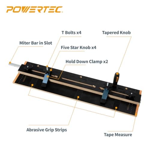 POWERTEC 71395 Taper/Straight Line Jig for Table Saws with 3/4” Wide by 3/8” Deep Miter Slot