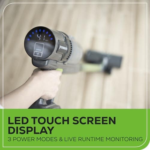 Greenworks 24V Brushless Cordless Stick Vacuum, Lightweight, Handheld, Pet, Anti-Allergen HEPA Filtration, Hard Floor, Carpet, Car, 4Ah Battery, and 30-Minute Charge Time (Green)