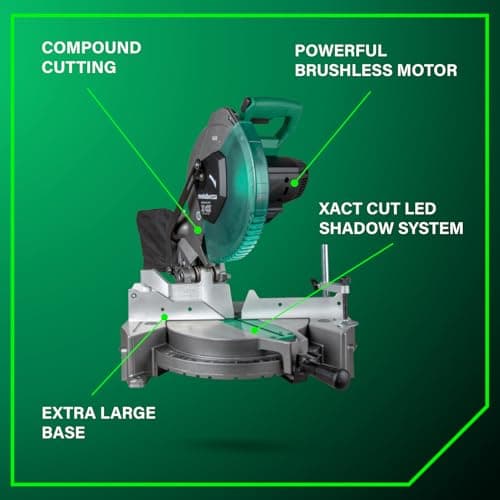 Metabo HPT 18V MultiVolt Cordless 10-Inch Single Bevel Miter Saw, Wide Range of Miter and Bevel Cutting Options, Xact Cut LED Shadow System, Brushless Technology, Tool Body Only, C1810DFAQ4