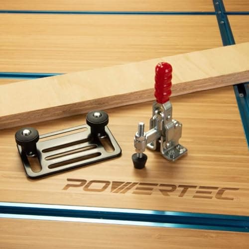 POWERTEC 72054 50 Inch Circular Saw Guide for Circular Saw, Router and Jig Saw, Contractor Straight Edge Clamp Saw Guide, w/Toggle Clamp Mounting Plate and 4-pc Quick Release Horizontal Toggle Clamps