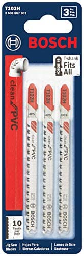 Bosch T102H 3-Piece 3 In. 10 TPI Clean for PVC High Carbon Steel Jig Saw Blades