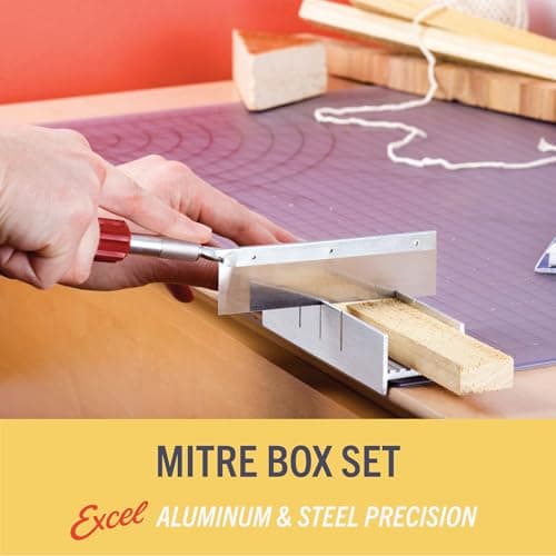 Excel Blades 6-Inch Metal Mitre Box Set – Aluminum & Steel Precision Cutting Tool with K5 Handle & Razor Pull Saw for Wood, Plastic & Soft Metals – 45° & 90° Cutting Angles, Made in USA