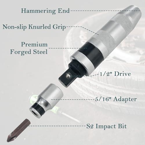 Sutekus 1/2 Inch Drive Manual Impact Driver Set Reversible Hand Held Impact Screwdriver with S2 Steel Bits for Disengage Rusted Fasteners or Frozen, 7Pcs