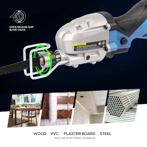 Reciprocating Saw, 5Amp 3000SPM Variable Speed Reciprocating Saw with 1/2" Stroke Length, 6Pcs Blades for Wood, Soft Metal, PVC Pipe Cutting