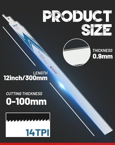 EZARC Reciprocating Saw Blade Bi-Metal Cobalt Sabre Saw Blades for Heavy Metal Cutting 12-Inch 14TPI R1226PM+ (5-Pack)