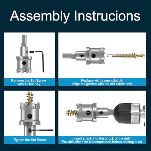 4 Pcs TCT Hole Saw Drill Bit Set,3/4” to 1-1/2” Tungsten Carbide Hole Saws Kit for Stainless Steel Hard Metal Plastic Wood, 1” Cut Depth, with Detachable Pilot Drill Bits, Allen Wrench