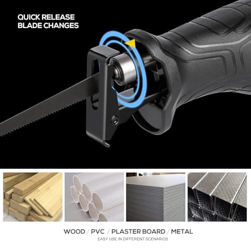 Reciprocating Saw, 6Amp 2800RPM Variable Speed Reciprocating Saw with 4/5"(20mm) Stroke Length, 3Pcs Blades for Wood, Soft Metal, PVC Pipe Cutting