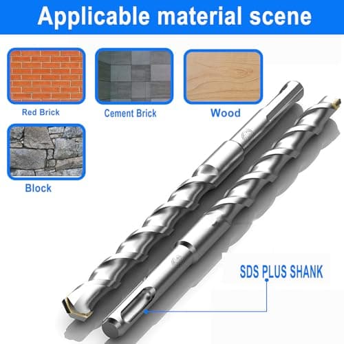 10-Piece SDS Plus Drill Bits Rotary Hammer Drill Bit Set, Carbide Tipped for Drilling Concrete Cement Porcelain Tiles Ceramic Pots Stone Brick, Dia 3/16" 1/4" 5/16" 3/8" 1/2"