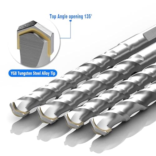 10-Piece SDS Plus Drill Bits Rotary Hammer Drill Bit Set, Carbide Tipped for Drilling Concrete Cement Porcelain Tiles Ceramic Pots Stone Brick, Dia 3/16" 1/4" 5/16" 3/8" 1/2"
