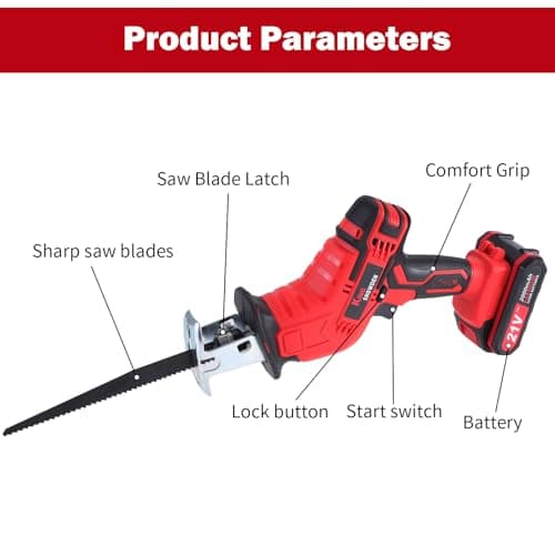 Cordless Reciprocating Saw | 21V 2000mAh * 2 Batteries, 3000RPM, 28mm Stroke Length, 4 Blades | Electric Power Reciprocating Saw for Wood/Metal/PVC Cutting