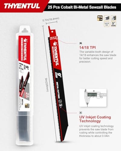 25 Pack,9 inch,14/18 TPI,Reciprocating Saw Blade Set,M42 Teeth with Cobalt Bi-Metal Blades, for Automatic Dismantling Sawzall Blades for 1/16-5/16 Medium Metals