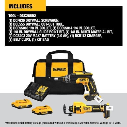 DEWALT 20V MAX XR Brushless Drywall Screw Gun and Cut-Out Tool Combo Kit with 2 Batteries and Charger Included (DCK265D2)